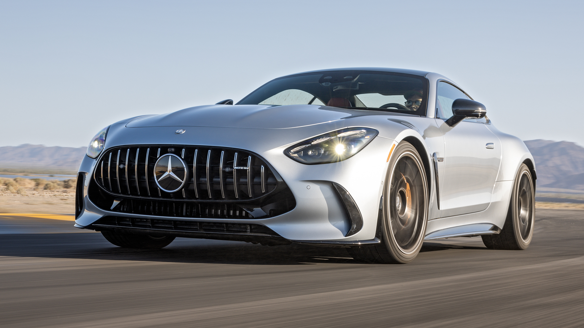The 2024 Mercedes-AMG GT63 sits above the entry-level GT43 and the GT55; its 577 hp matches that of the last-gen GT R model, while its 590 lb-ft of torque lines up with the old range-topping GT Black Series.